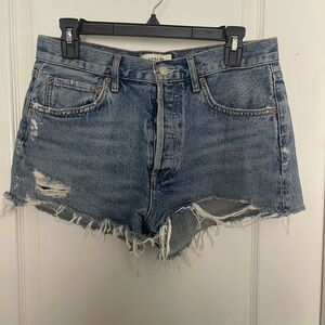 Agolde Light Blue Frayed Hem Jean Shorts